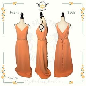 NWT Raylia Designs Strappy Sleeve Braided Belt Formal Prom Dress Size 14 Orange